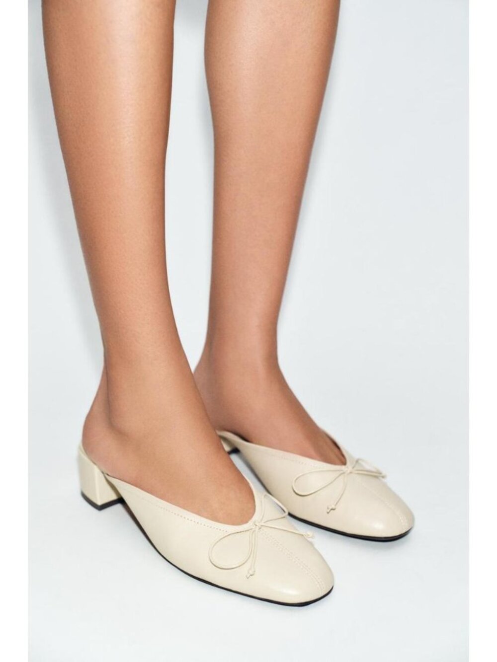ZARA LEATHER SLINGBACK BALLET FLATS WITH BOW - Picture 3 of 6